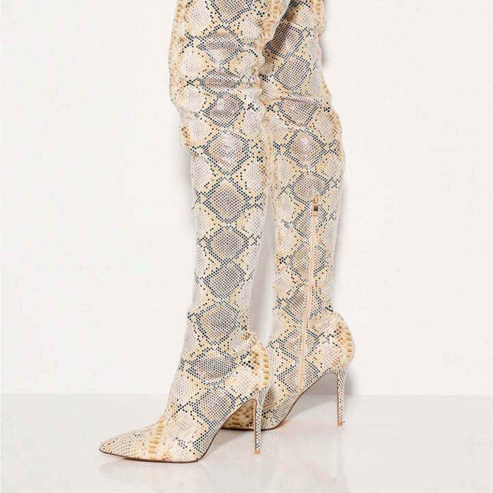 SHEIN Beige Snakeskin Over the Knee Boots